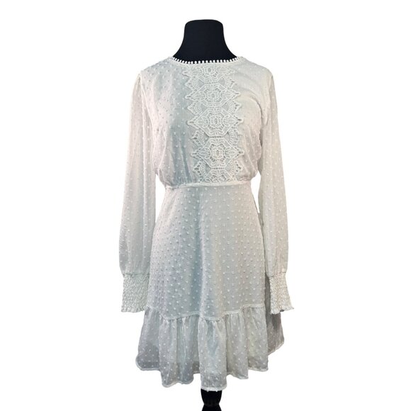 Andrée By Unit Size Medium White Lace Detail Long Sleeve Dress - Picture 1 of 6